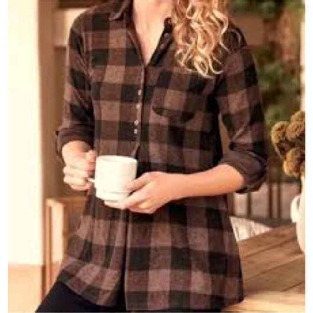 Soft Surroundings Brown Mad About Plaid Tunic 3X EUC